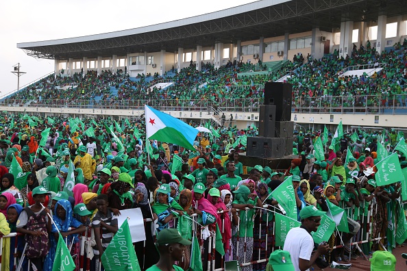 DJIBOUTI, DJIBOUTI - APRIL 6: Supporters of Ismail Omar Guelle, President of Djibouti and presidential candidate, attend an election campaign rally at the Djibouti Stadium in Djibouti on April 6, 2016. (Photo by Minasse Wondimu Hailu/Anadolu Agency/Getty Images)